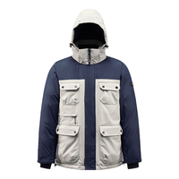 君羽辕辙鹅绒羽绒服男女款时尚拼色加厚款700蓬白鹅绒夹克SA62001 杏色-深蓝 2XL【白鹅绒239克】