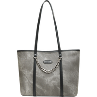 百思图时尚休闲大容量托特包单肩包女X3267DX3 灰/黑 F