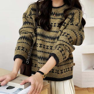 燕浔松弛感秋冬韩版费尔岛毛衣上衣2025小众慵懒风别致打底针织衫厚 费尔岛毛衣