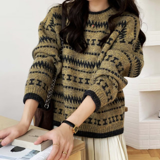燕浔松弛感秋冬韩版费尔岛毛衣上衣2025小众慵懒风别致打底针织衫厚 费尔岛毛衣