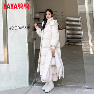 鸭鸭（YAYA）佟丽娅同款长款羽绒服女过膝2025年冬季东北超厚韩版极寒外套 杏色 S