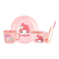 凯蒂猫Hello Kitty三丽鸥陶瓷饭碗家用碗筷盘餐具套装儿童可爱高颜值个人吃饭碗 美乐蒂一人食-5件套