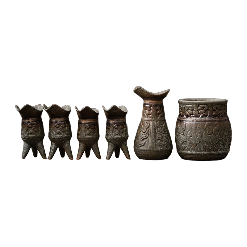 毕方器物（BifongWare）陶瓷青铜釉仿古酒具温酒器家用中式一两白酒杯帝王杯小酒樽爵杯  仿青铜器
