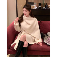 璇醇带大围巾的中长款羊毛大衣女感大披肩围巾斗篷毛呢夹棉秋冬