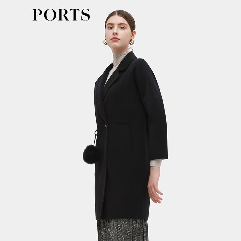PORTS宝姿 新品女装百搭经典茧型毛呢大衣YLV9C305DZW007 黑色