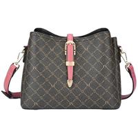 稻草人 包包女包单肩包百搭水桶包女士印花斜挎潮流小方包 杏色