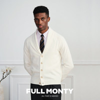 FULL MONTY【青果领开衫】新款针织外套男休闲奶白色羊绒棉混纺毛衣薄25秋季 本白色80075