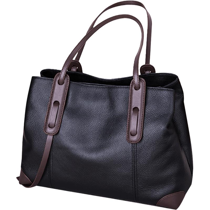 薇妮 VINEY牛皮包包女包大容量托特包轻奢单肩大包高级感 【黑配咖】高端品牌中年休闲