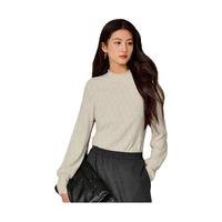 茵曼（INMAN）【真5折】 镂空磨毛蕾丝半高领T恤冬季灯笼袖打底衫上衣 浅杏 M