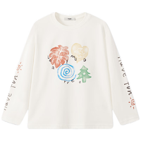 马骑顿MQD女童户外露营山系穿搭卡通打底衫亲肤舒适宽松长袖T恤 米白 140