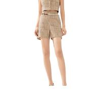 伊芙丽（eifini）伊芙丽重工亮丝千金风高级感气质裤2024春 浅金棕 M