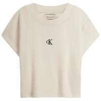 Calvin KleinJeans25夏季女士简约刺绣时尚ck辣妹正肩罗纹短袖T恤47AB212 101-象牙白 XXS