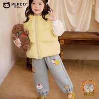 小猪班纳(PEPCO)冬季女童裤子新款洋气休闲刺绣加绒加厚宝宝阔腿保暖长裤儿童卫裤 藏青-【加绒加厚】 90