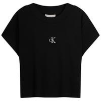 Calvin KleinJeans25夏季女士简约刺绣时尚ck辣妹正肩罗纹短袖T恤47AB212 UB1-太空黑 XS