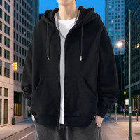 燠阳连帽春秋薄款开衫外套男美式冬季加绒青少年帅气宽松连帽卫衣 【春秋薄款】拉链连帽卫衣黑色
