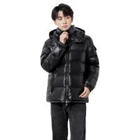 BOBBY BIZZ2024黑色白鹅绒羽绒服男冬季加厚连帽极寒服短款亮面外套保暖 黑色 S 100斤左右