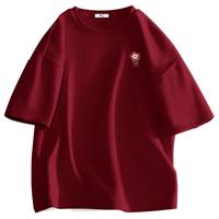 回力短袖女2025春夏季纯棉半袖t恤胖mm大码宽松休闲红色正肩体恤 XL (【体重130-150斤】)