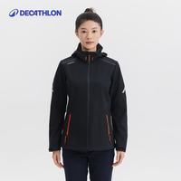 迪卡侬软壳衣男抓绒软壳外套女加绒加厚保暖秋冬户外防风防泼水男士夹克 【女士】经典黑(帽可收纳)