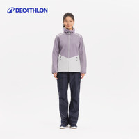 迪卡侬软壳衣男抓绒软壳外套女加绒加厚保暖秋冬户外防风防泼水男士夹克 白紫拼色 L