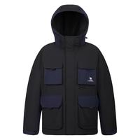 骆驼 CAMEL男装工装羽绒服男秋冬季2023短款连帽防风加厚外套男 M13CF00099,幻影黑/黑夜蓝 M