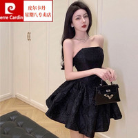 皮尔卡丹(pierre cardin)小个子纯欲连衣裙性感抹胸女夏法式黑色裙子生日小礼服公主蓬蓬裙 黑色[温柔风/茶歇/法式/绝