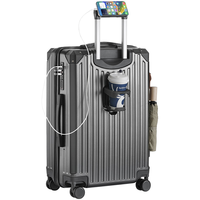 梵地亚带杯架USB充电行李箱男女小型登机拉杆箱旅行箱密码箱子灰20英寸 20英寸 .登机箱.干湿分离内里