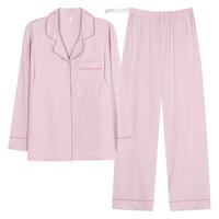 ROVO月子服纯棉哺乳睡衣春秋款超柔舒适产后喂奶怀孕期家居服套装 藕荷粉【100%纯棉 A类一等品】 L