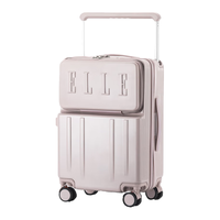 ELLE 前开口行李箱宽拉杆拉杆箱大容量旅行箱拉链箱时尚密码箱 藕粉色  20英寸
