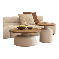 馨伊奶油风公寓客厅茶几家用小户型简约网红铁艺圆形茶几实木高端茶几