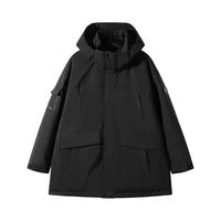 2024冬季GXG男士纯色休闲百搭连帽中长款羽绒服男休闲外套