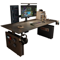 鹏景雅居电动升降电脑桌台式升降桌学习书桌家用双人游戏桌电竞桌 TL85 经典版 深灰马鞍皮桌面+双抽屉 160*70cm包安装/单人使用