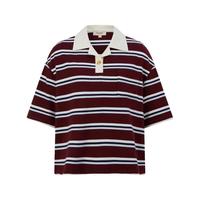 【100%棉】EIand衣恋短袖T恤女撞色POLO领宽松短款上衣夏