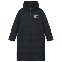 FILA 斐乐 款羽绒服冬男女装长款保暖外套加厚上衣 正黑色-BK 175/96A/L