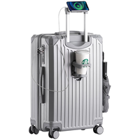 梵地亚带杯架USB充电行李箱男女小型登机拉杆箱旅行箱密码箱子银20英寸 20英寸 .登机箱.干湿分离内里