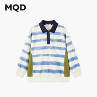 马骑顿（MQD）男大童春季新品学院风条纹运动休闲春游穿搭翻领儿童卫衣 蓝条 1