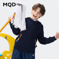 马骑顿MQD男童25冬学院明线简约女童连帽针织衫儿童毛衣 藏青 170