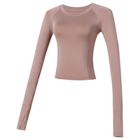 暴走的萝莉 上衣女拼纱长袖瑜伽速干T恤训练服 LLCX03022 烟灰粉 M