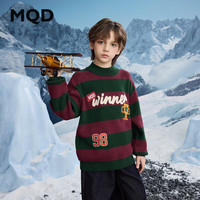 马骑顿 冬季男大童学院风条纹撞色字母半高领毛衣 绿条 130