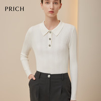PRICH【绵羊毛】简约通勤针织衫冬季新款修身套头翻领毛衣女 39象牙白