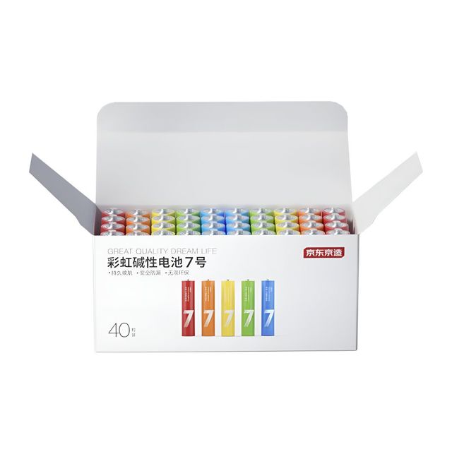 PLUS会员：京东京造 7号碱性电池 40节 彩虹装 （plus会员免运费）