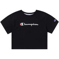 Champion2023早春新款胶印草写LOGO圆领T恤短袖女 黑色 S