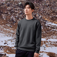 拓路者秋季重磅加绒卫衣男加厚纯棉圆领套头长袖春秋运动外套 纯棉加绒-石灰-小山峰 195/XXXXL