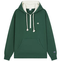 Champion冠军23加绒拼色休闲连帽卫衣套头纯色拉链男女同款保暖 深绿色 M