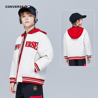 Converse匡威童装男童棉服2025冬季新款连帽防风保暖撞色上衣外套休闲百搭 羽白色 1
