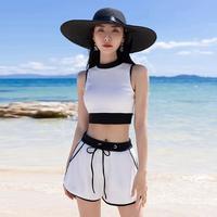 三奇 泳衣女夏分体背心式保守运动两三件套温泉游泳装