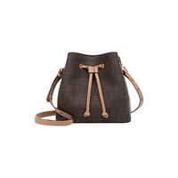 菲安妮Fion老花水桶包2023上班小拎包抽绳高级感休闲斜挎包 啡驼