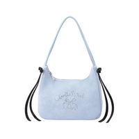 森马（Semir）包包腋下包女2024仿丝绒优雅手提包气质蝴蝶结单肩包甜美 冰蓝80901 均码