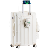 梵地亚26英寸带杯架手机支架USB充电行李箱男女拉杆箱旅行箱密码箱子白 26英寸 .中长途出行.干湿分离内里