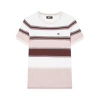 FILA 斐乐女子织衫杨幂同款2024秋季时尚撞色条纹短袖上衣 蒸汽白-IV XL
