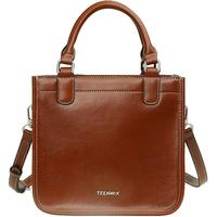 天美意（TEENMIX）女包牛皮水桶包复古油蜡包女士简约百搭斜挎手提包大容量单肩包女 【质感满满】棕色